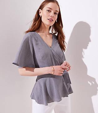 Loft Checked Wrap Top