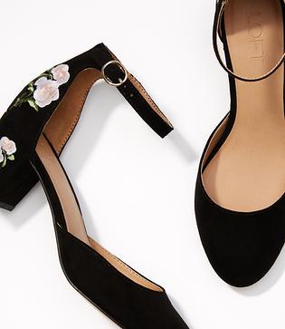 Loft Floral Embroidered Block Heels