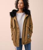 Loft Floral Embroidered Faux Fur Parka