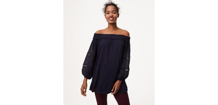 Loft Lacy Off The Shoulder Mixed Media Top
