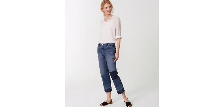 Loft Straight Crop Patchwork Jeans In Indigo Wash