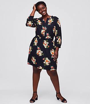 Loft Plus Bouquet Smocked Flare Dress