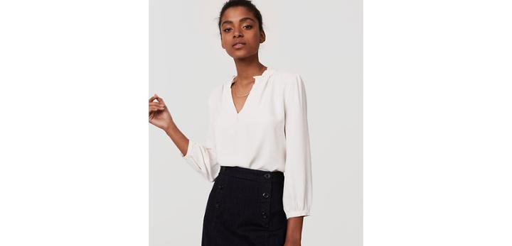 Loft Ruffle Neck Mixed Media Top