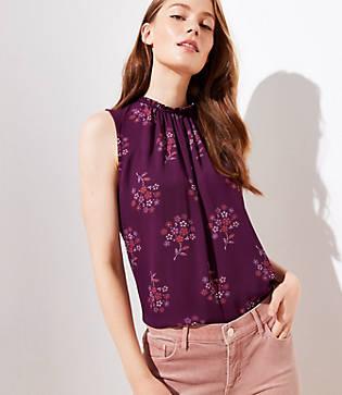 Loft Anemone Ruffle Neck Mixed Media Shell