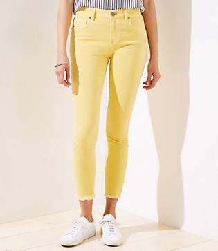 Loft Curvy Skinny Crop Fray Hem Jeans In Yellow