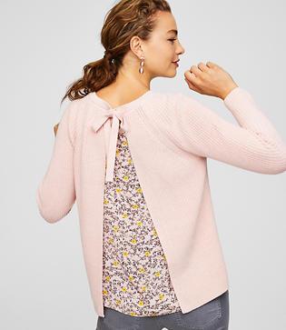 Loft Floral Tie Back Mixed Media Sweater