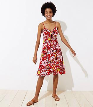 Loft Beach Floral Strappy Button Down Dress