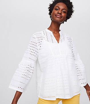 Loft Eyelet Split Neck Swing Top