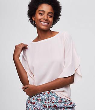 Loft Flounce Sleeve Mixed Media Top