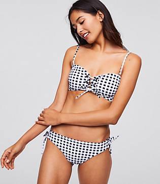 Loft Beach Gingham Lace Up Bikini Top