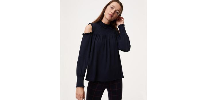 Loft Smocked Cold Shoulder Top