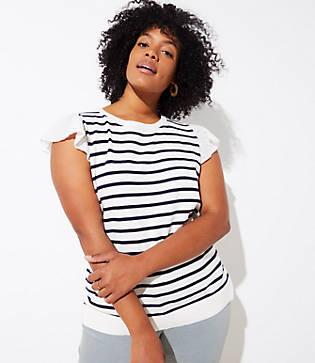 Loft Plus Striped Flutter Sleeve Sweater