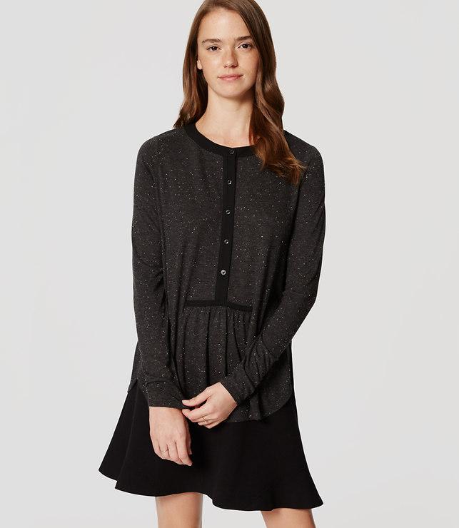 Loft Tipped Speckled Shirred Henley Top
