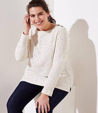 Loft Plus Striped Boucle Button Shoulder Top