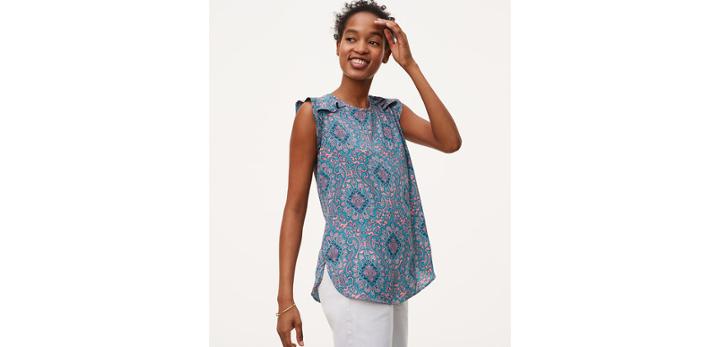 Loft Floral Medallion Flutter Shoulder Shell