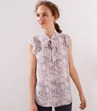 Loft Snake Print Flutter Tie Neck Top