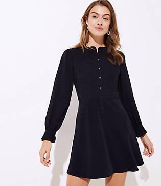 Loft Textured Dot Ruffle Henley Dress