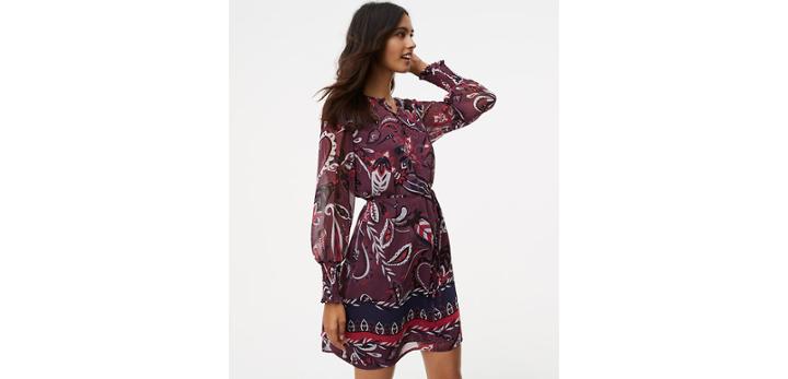 Loft Paisley Pop Smocked Cuff Dress
