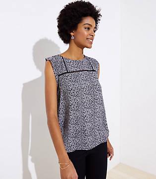 Loft Floral Lacy Pintucked Mixed Media Shell