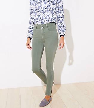 Loft Double Shank High Rise Slim Pocket Skinny Jeans In Evergreen Haze