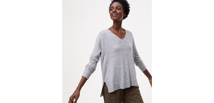 Loft Speckled Tie Back Double V Sweater