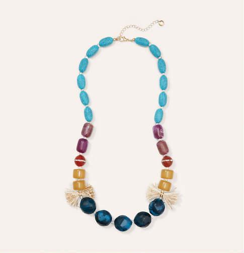 LOFT Short Beaded Tassel Necklace, Soft Silver