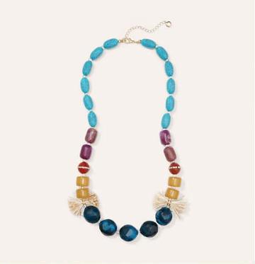 LOFT Short Beaded Tassel Necklace, Soft Silver