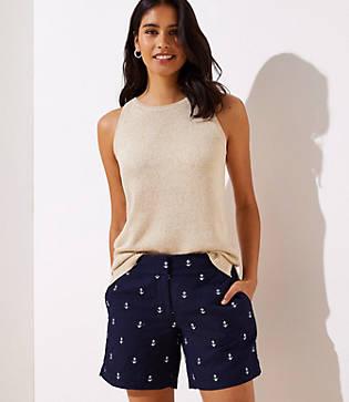 Loft Anchor Embroidered Riviera Shorts With 6 Inch Inseam