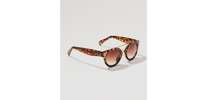 Loft Double Bridge Tortoiseshell Print Round Sunglasses