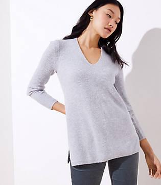 Loft Ribbed V-neck Tunic Sweater