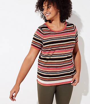 Loft Plus Mixed Stripe Short Sleeve Sweater