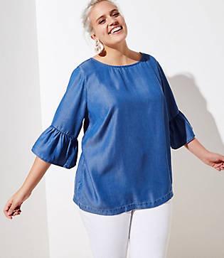 Loft Plus Chambray Bar Back Flutter Top