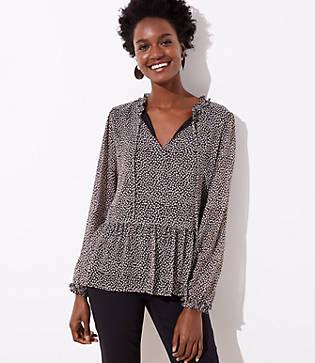 Loft Tulip Tie Neck Peplum Blouse
