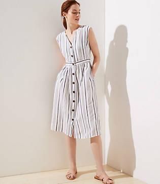 Loft Striped Button Down Pocket Dress