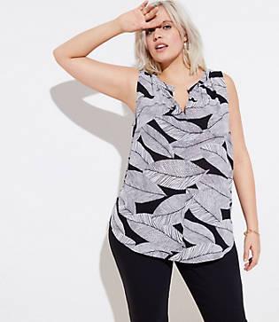 Loft Plus Fern Shirred Split Neck Shell