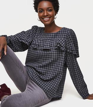 Loft Plaid Ruffle Top