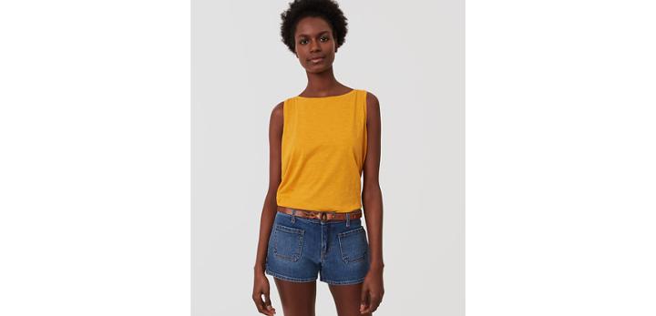 Loft Patch Pocket Denim Shorts In Vivid Mid Indigo Wash