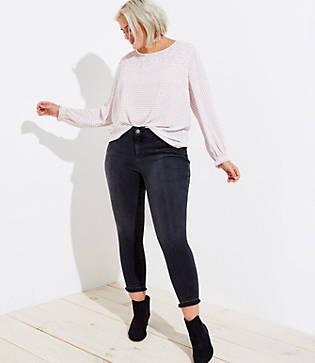 Loft Plus Front Seam Unpicked Skinny Jeans In Washed Black