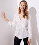 Loft Dotted Pleated Tie Neck Blouse