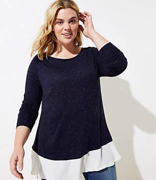 Loft Plus Flecked Mixed Media Shirttail Top