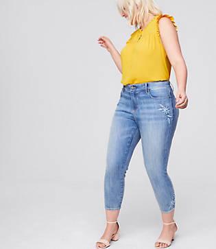 Loft Plus Floral Embroidered Skinny Crop Jeans In Light Stonewash