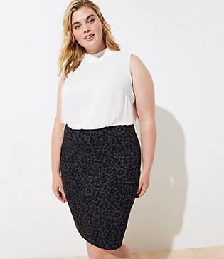 Loft Plus Leopard Print Pull On Pencil Skirt