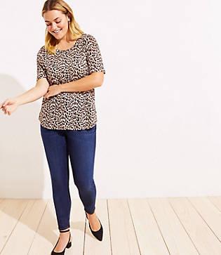 Loft Plus Leopard Print Elbow Sleeve Linen Tee