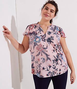 Loft Plus Vine Flutter Split Neck Shell