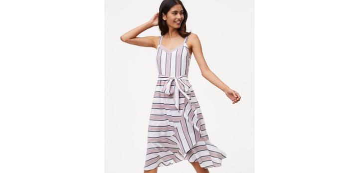 Loft Striped Ruffle Wrap Dress