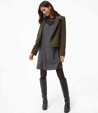 Loft Lace Yoke Textured Stripe Dress