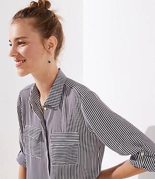 Loft Mixed Stripe Utility Blouse