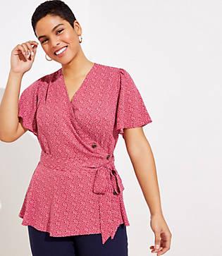 Loft Plus Geo Button Wrap Blouse