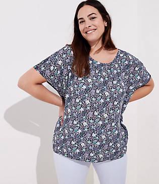 Loft Plus Floral Mixed Media Bar Back Top