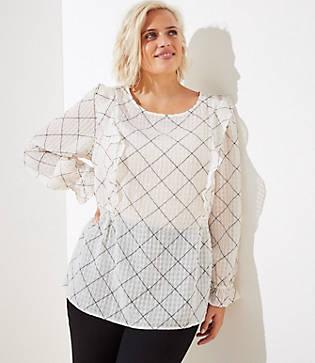 Loft Plus Plaid Ruffle Blouse